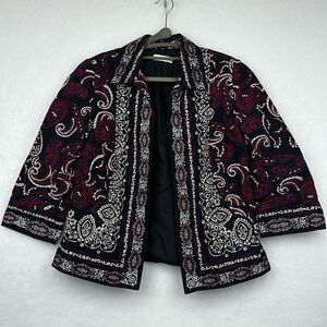 Coldwater Creek Sz 10 Cropped Jacket Blazer Floral Paisley Print m Black Womens
